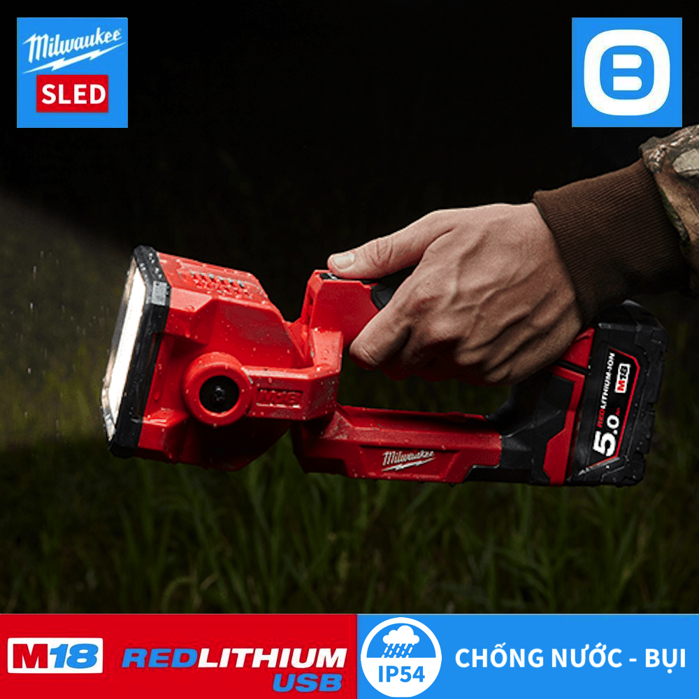 Milwaukee M18 SLED, Đèn rọi hắt, 18V, IP54, Chiếu sáng 650m, Màu đỏ đen, 16065005