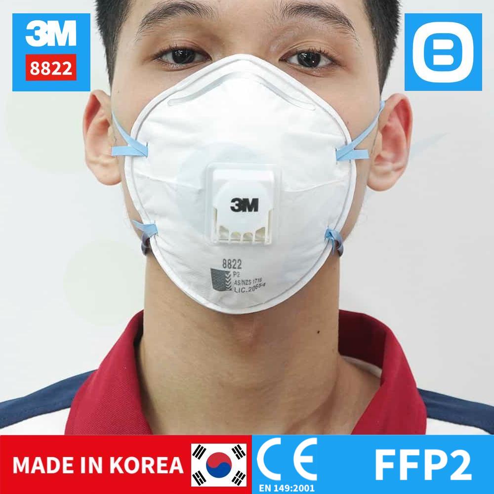 3M 8822, Khẩu trang bảo hệ hô hấp, P2, Có van, Dây đeo qua đầu, Màu trắng, WX700900359