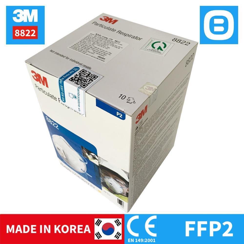 3M 8822, Khẩu trang bảo hệ hô hấp, P2, Có van, Dây đeo qua đầu, Màu trắng, WX700900359