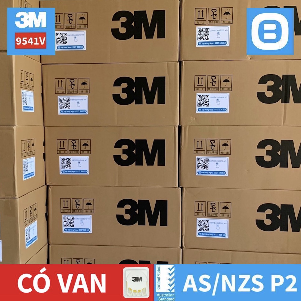 3M 9541V, Khẩu trang than hoạt tính bảo vệ hô hấp, Có van, Dây đeo qua tai, P2, Màu xám, XY003892904