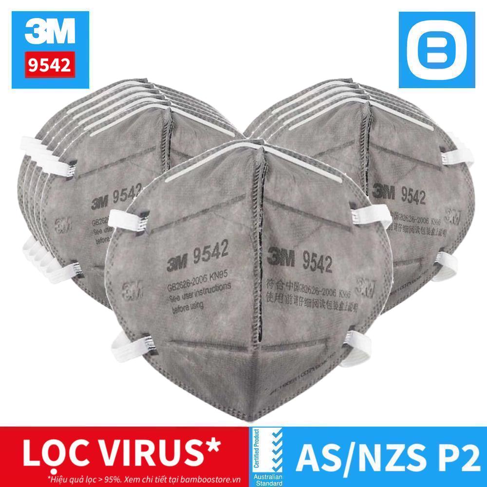 3M 9542, Khẩu trang than hoạt tính bảo vệ hô hấp, Dây đeo qua đầu, KN95, Màu xám, XY003892821
