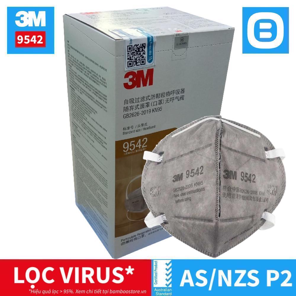 3M 9542, Khẩu trang than hoạt tính bảo vệ hô hấp, Dây đeo qua đầu, KN95, Màu xám, XY003892821