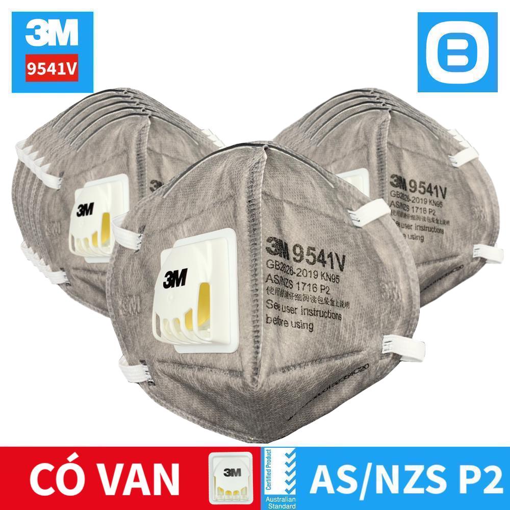 3M 9541V, Khẩu trang than hoạt tính bảo vệ hô hấp, Có van, Dây đeo qua tai, P2, Màu xám, XY003892904