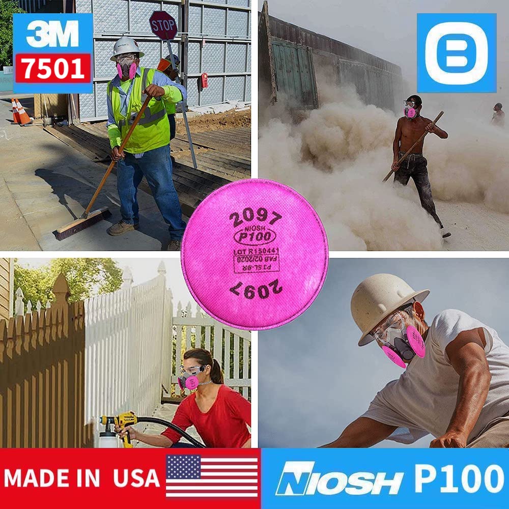 3M Combo mặt nạ phòng độc nửa mặt 7501+Phin lọc lọc 2097, NIOSH P100, Lọc 100% virus + bụi mịn