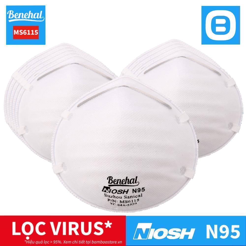 Benehal MS6115, Khẩu trang chuẩn N95 NIOSH, Chống bụi siêu mịn mầm bệnh virus, Màu trắng