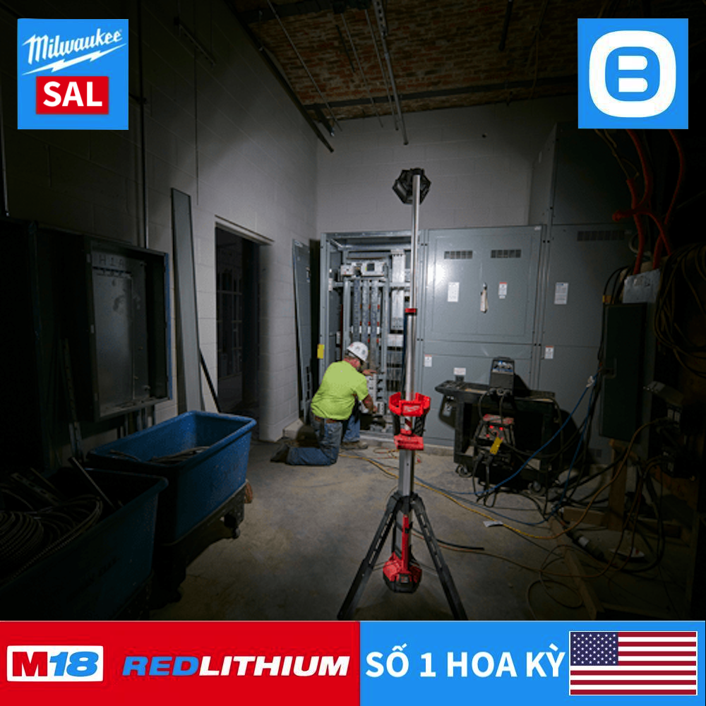 Milwaukee M18 SAL, Đèn LED đứng, 18V, IP54, Màu đỏ đen, 16055009