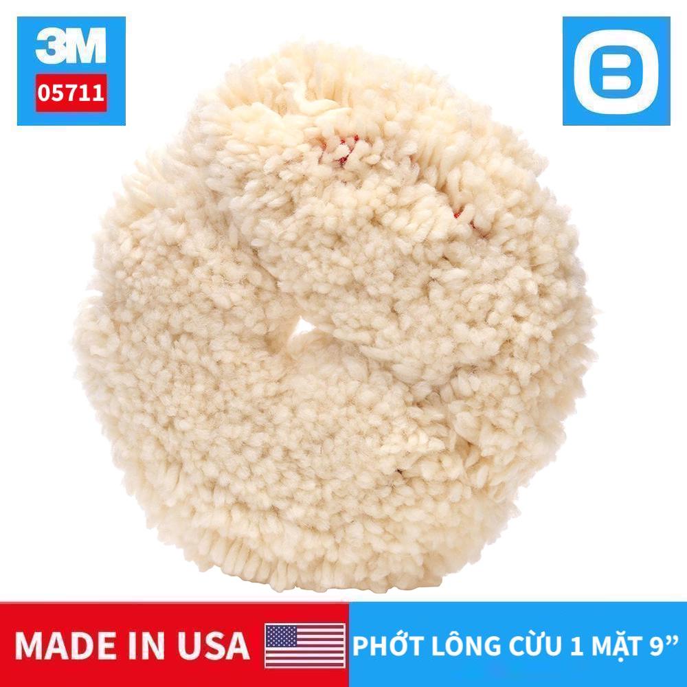 3M 05711 Wool Compounding Pad, Phớt lông cừu đánh bóng 1 mặt, 9 Inch, Màu trắng