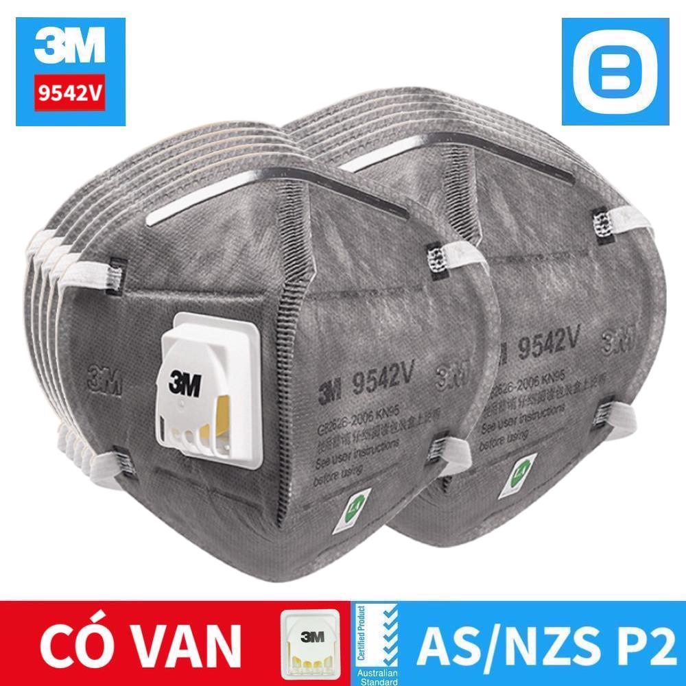 3M 9542V, Khẩu trang than hoạt tính bảo vệ hô hấp, Có van, P2, Dây đeo qua đầu, Màu xám, XY003892813