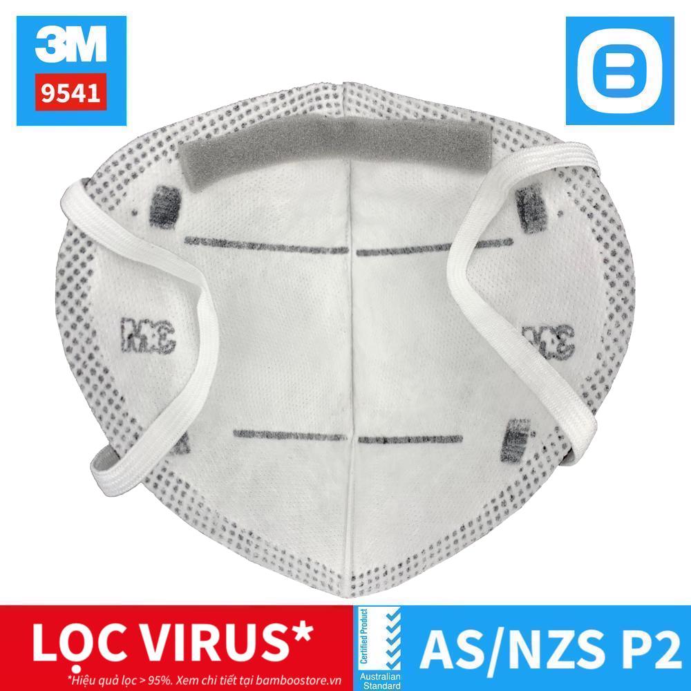3M 9541, Khẩu trang bảo vệ hô hấp than hoạt tính, Dạng gấp, Dây đeo qua tai, P2, Màu xám, XY003892946