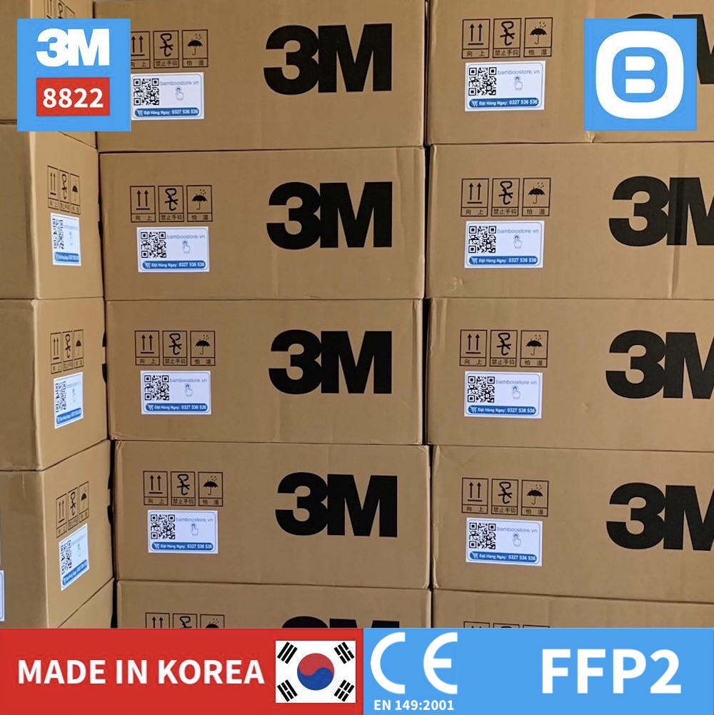 3M 8822, Khẩu trang bảo hệ hô hấp, P2, Có van, Dây đeo qua đầu, Màu trắng, WX700900359