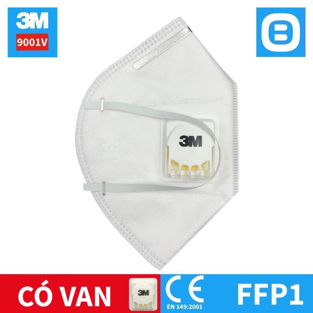 3M 9001V, Khẩu trang bảo vệ hô hấp, Dây đeo qua tai, Có van, P1, Màu trắng, XH003838204