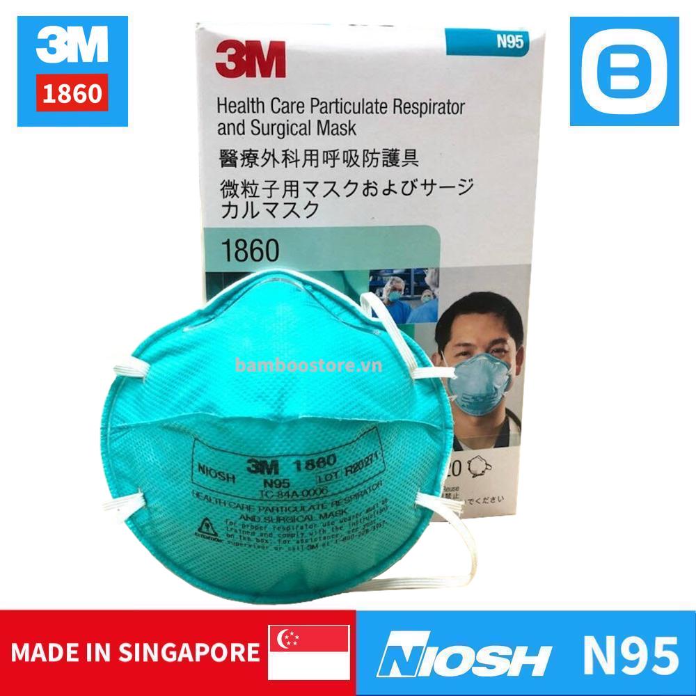 3M 1860, Khẩu trang lọc vụi dịch tiết bảo vệ hô hấp, Dây đeo qua đầu, FDA - NIOSH N95, Màu xanh, XA010000538