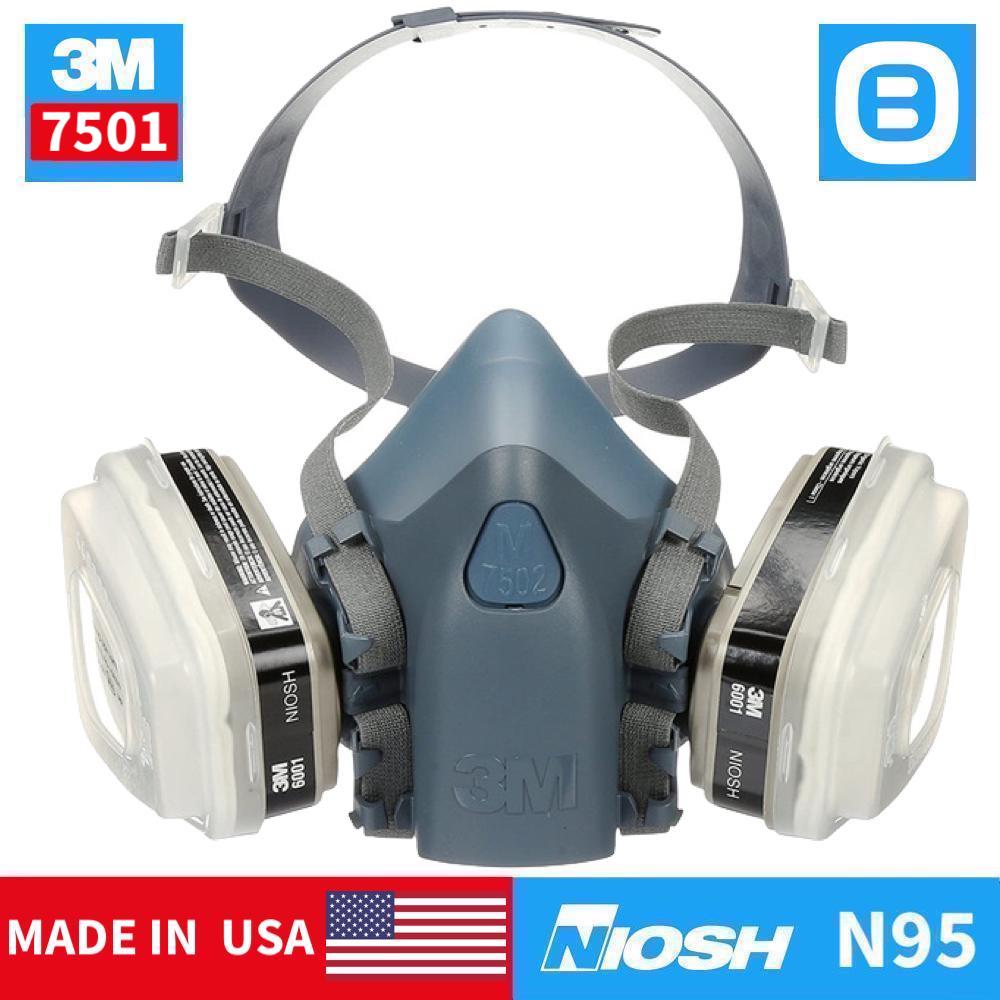 3M Combo mặt nạ phòng độc nửa mặt 7501+Phin lọc than hoạt tính 6001+Tấm lọc 5N11+Nắp giữ 501, NIOSH N95, Lọc 95% virus+hơi hữu cơ