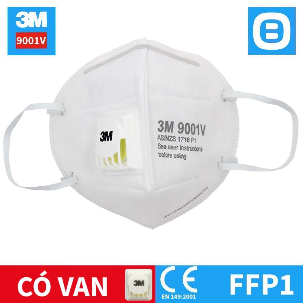 3M 9001V, Khẩu trang bảo vệ hô hấp, Dây đeo qua tai, Có van, P1, Màu trắng, XH003838204