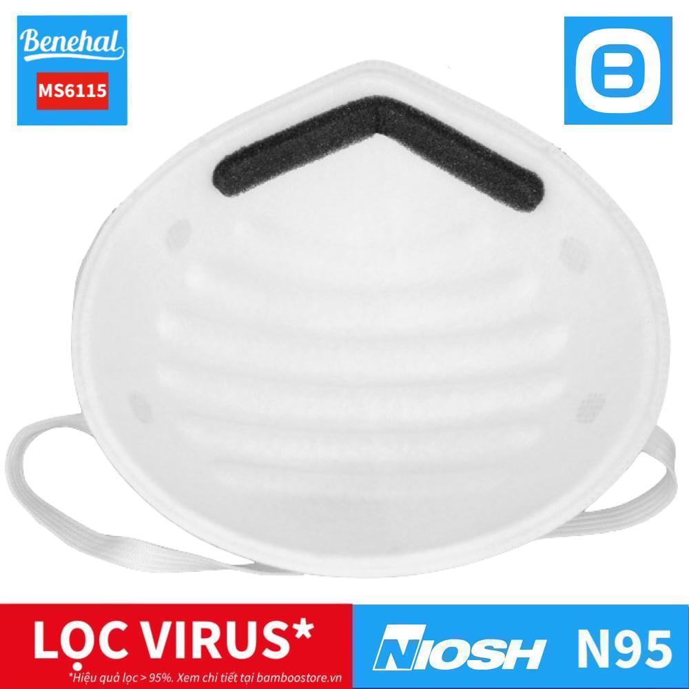 Benehal MS6115, Khẩu trang chuẩn N95 NIOSH, Chống bụi siêu mịn mầm bệnh virus, Màu trắng