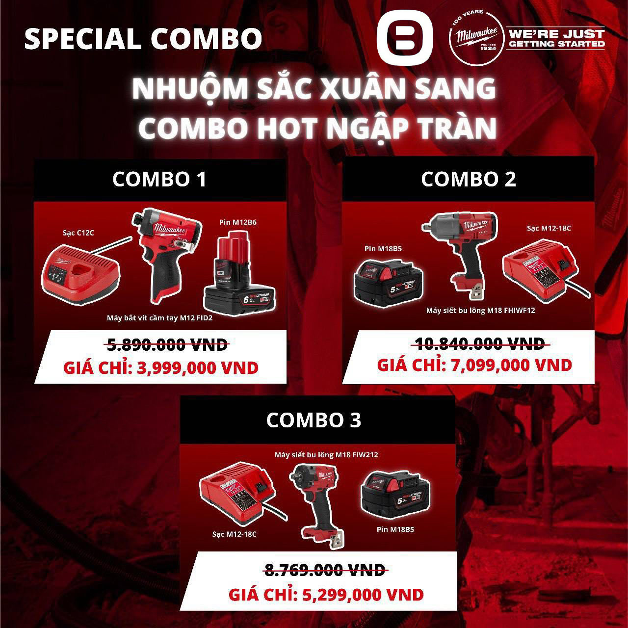 Milwaukee, Combo 1 Nhuộm sắc xuân sang combo hot ngập tràn - 1 Máy vít cầm tay M12 FID2, 1 Sạc C12C, 1 Pin M12B6