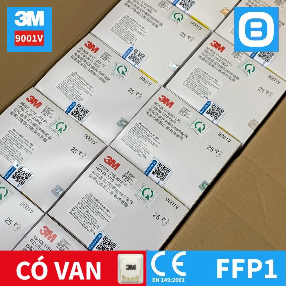 3M 9001V, Khẩu trang bảo vệ hô hấp, Dây đeo qua tai, Có van, P1, Màu trắng, XH003838204