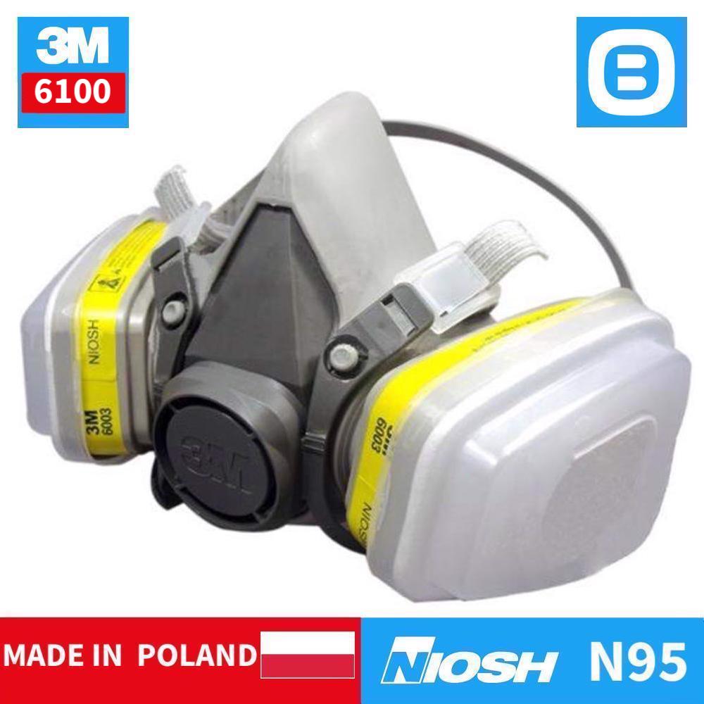 3M Combo mặt nạ phòng độc nửa mặt 6100+Phin lọc hơi hữu cơ 6003+Tấm lọc 5N11+Nắp giữ 501, NIOSH N95, Lọc 95% virus+hơi hữu cơ