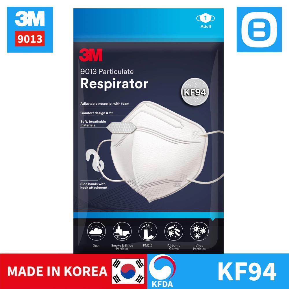 3M 9013, Khẩu trang 3D bảo vệ hô hấp 4 lớp, Có móc treo, Đeo qua tai, KF94, Màu trắng, Màu đen