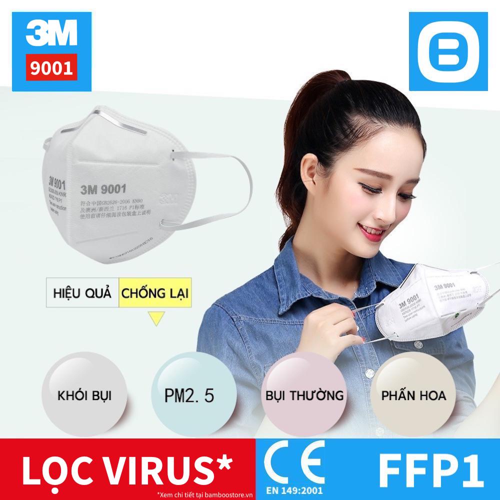 3M 9001, Khẩu trang bảo vệ hô hấp, Dây đeo qua tai, P1, Màu trắng, XH003897556