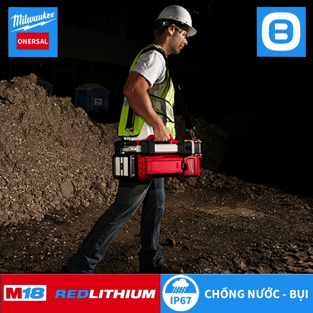 Milwaukee M18 ONERSAL, Đèn LED đứng điều khiển từ xa, 18V, IP67, Màu đỏ đen, 18175005