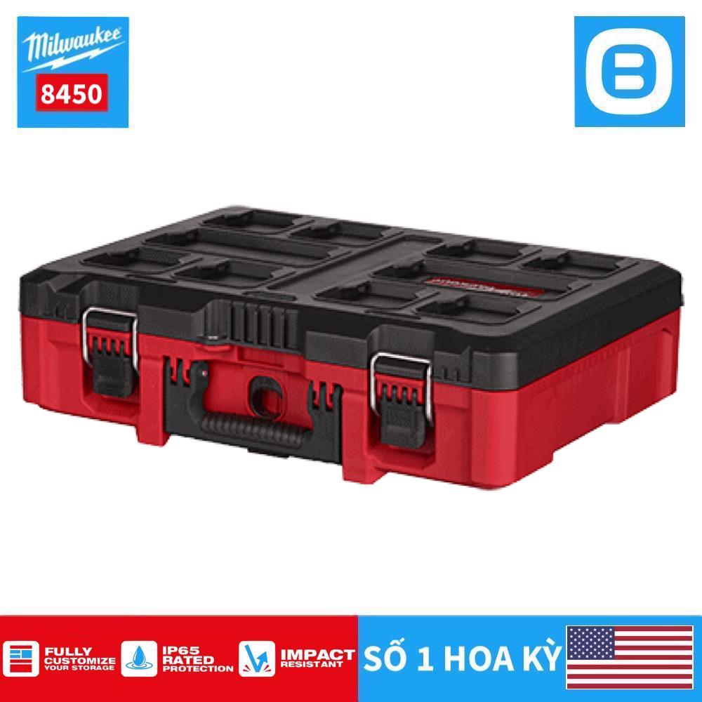 Milwaukee 8450, Hộp đựng dụng cụ, IP65, Chịu tải 34kg, Có chốt khóa, Màu đỏ đen, 129305306