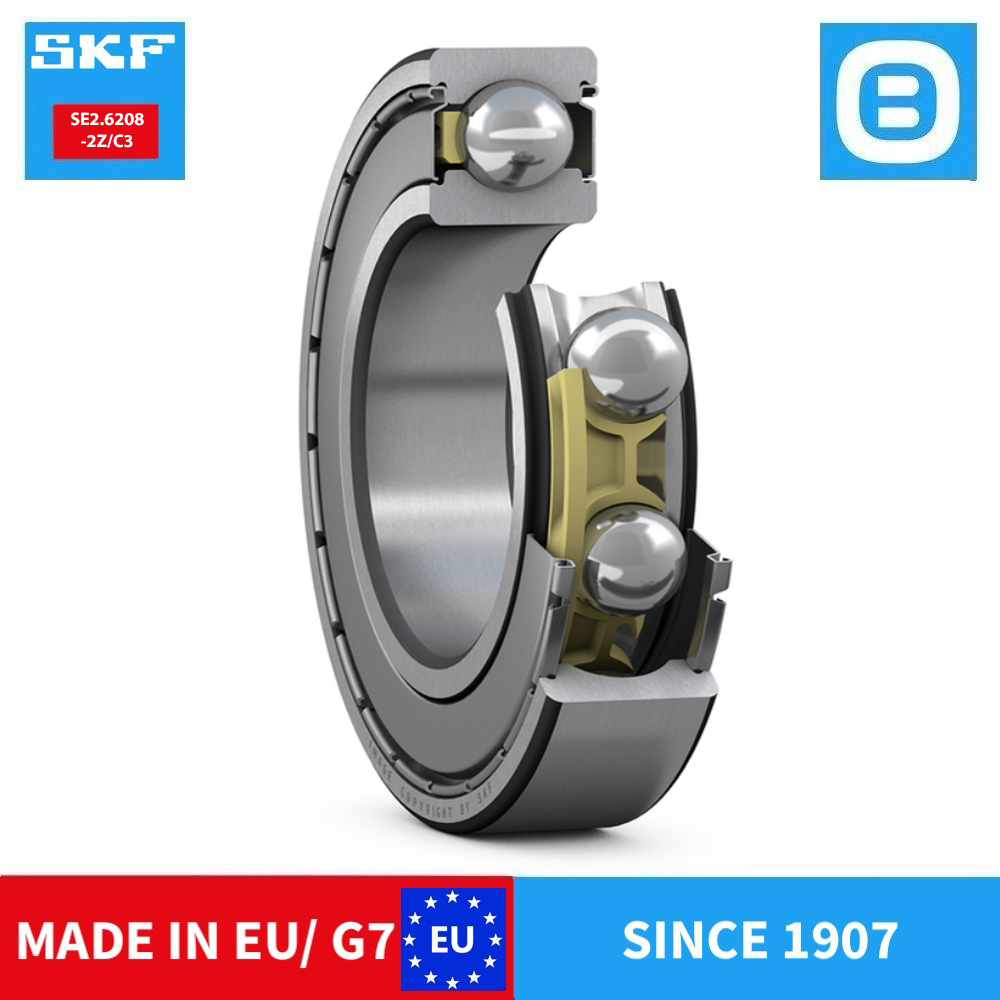 SKF 6208 2Z C3 2Z/C3 2RS1 2RS1/C3 E2.2Z/C3 Deep groove ball bearing with seals or shields, Vòng bi cầu, d30xD80xB18 mm, Xuất sứ EU/G7
