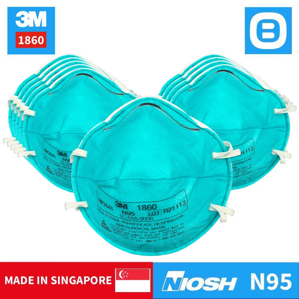 3M 1860, Khẩu trang lọc vụi dịch tiết bảo vệ hô hấp, Dây đeo qua đầu, FDA - NIOSH N95, Màu xanh, XA010000538
