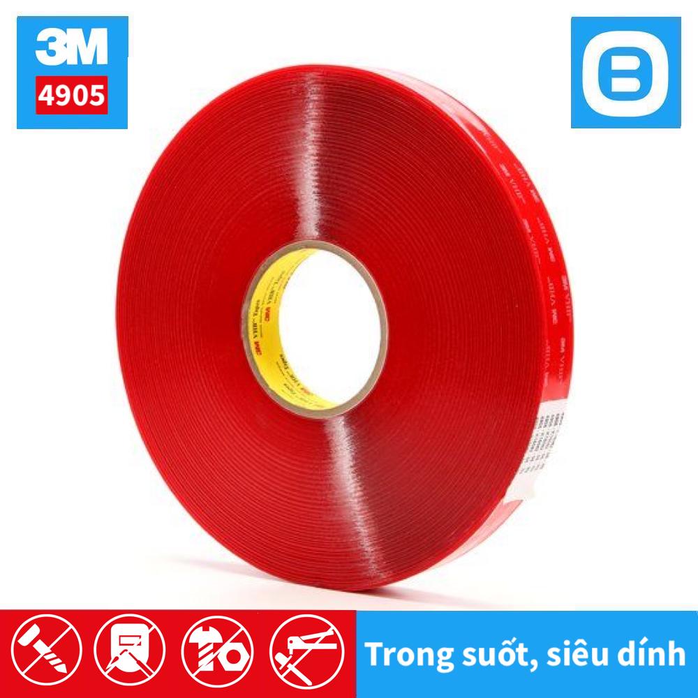 3M 4905 VHB Tape Clear, Băng keo cường lực hai mặt siêu dính, Cuộn 3m, Màu đỏ