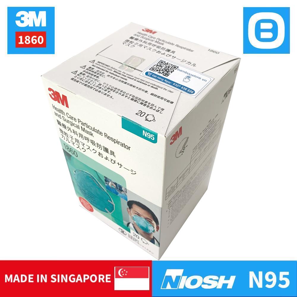 3M 1860, Khẩu trang lọc vụi dịch tiết bảo vệ hô hấp, Dây đeo qua đầu, FDA - NIOSH N95, Màu xanh, XA010000538