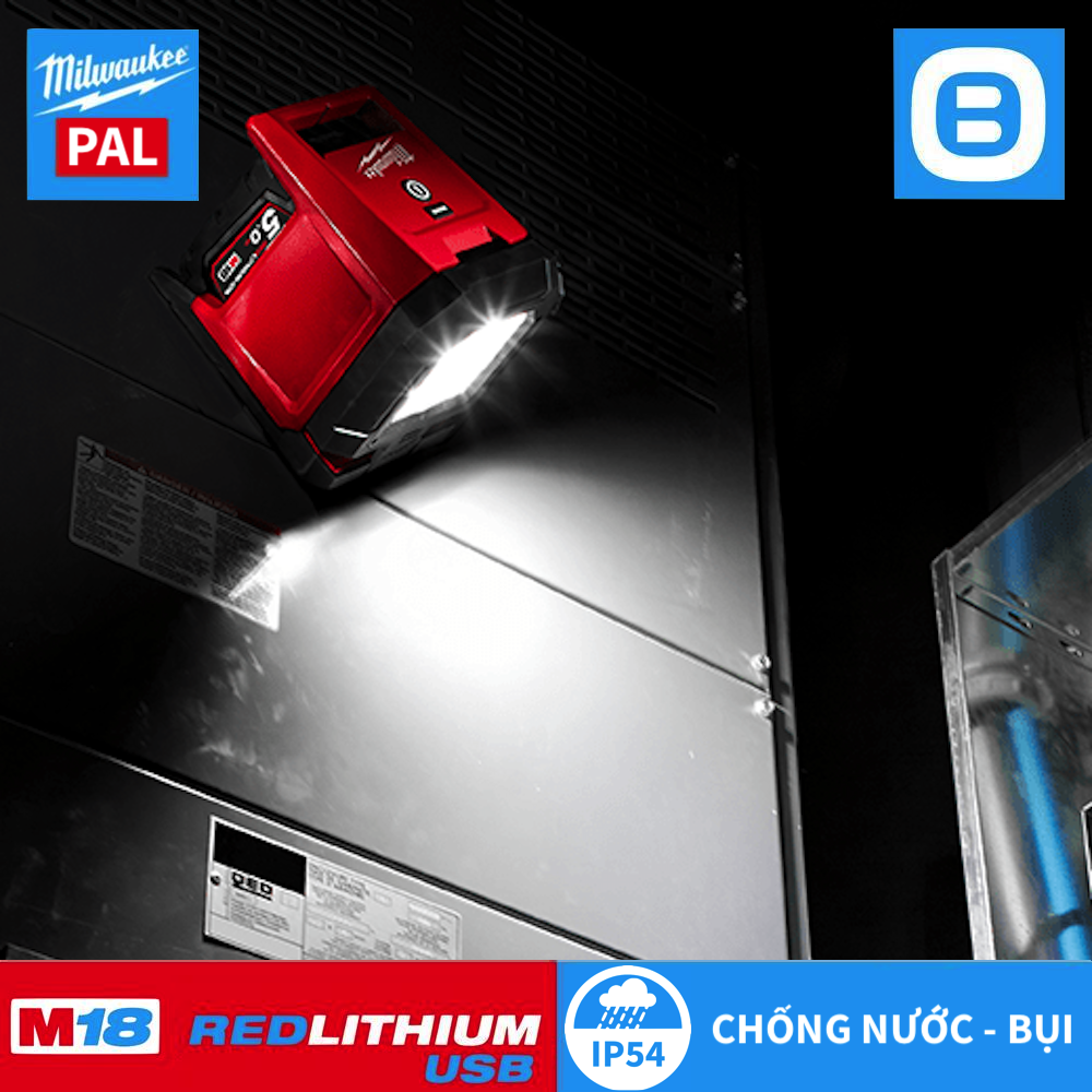 Milwaukee M18 PAL, Đèn LED hắt 360°, 18V, IP54, Màu đỏ đen, 16075008
