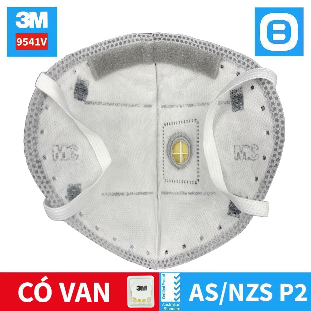 3M 9541V, Khẩu trang than hoạt tính bảo vệ hô hấp, Có van, Dây đeo qua tai, P2, Màu xám, XY003892904