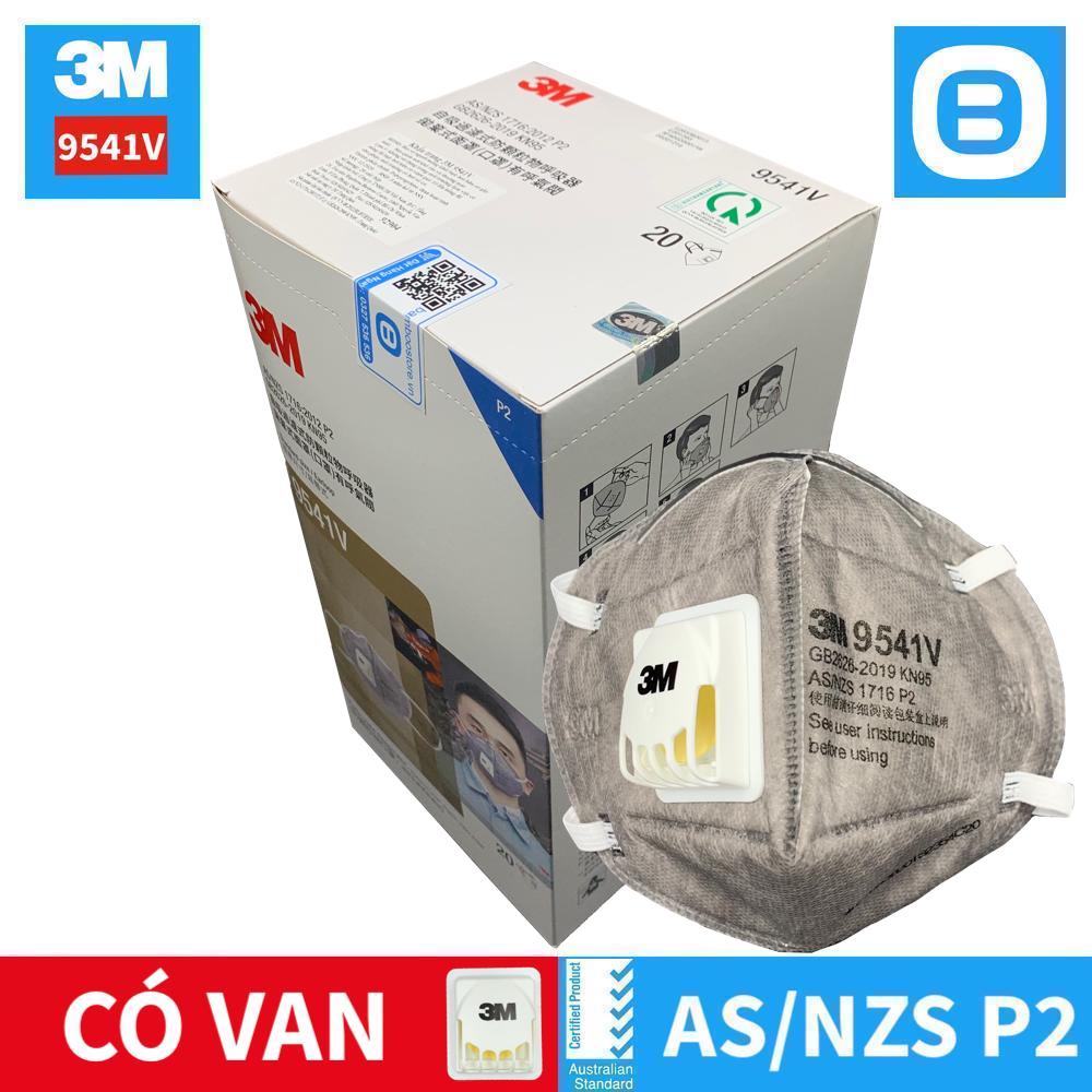 3M 9541V, Khẩu trang than hoạt tính bảo vệ hô hấp, Có van, Dây đeo qua tai, P2, Màu xám, XY003892904