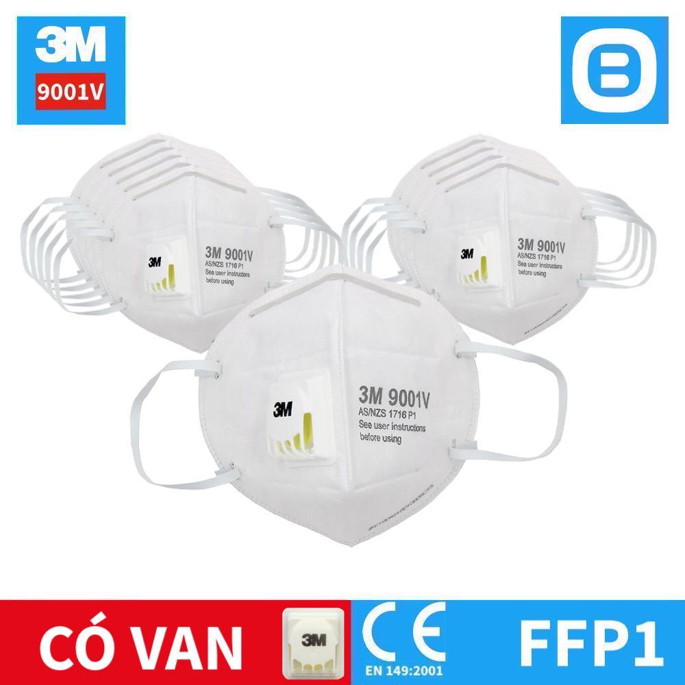 3M 9001V, Khẩu trang bảo vệ hô hấp, Dây đeo qua tai, Có van, P1, Màu trắng, XH003838204