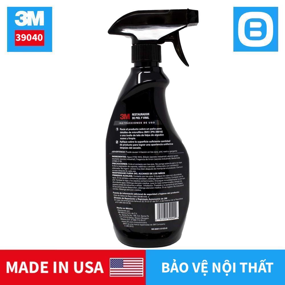 3M 39040 Leathers & Vinyl Restorer, Chai xịt chăm sóc và bảo vệ nội thất ô tô, 473ml