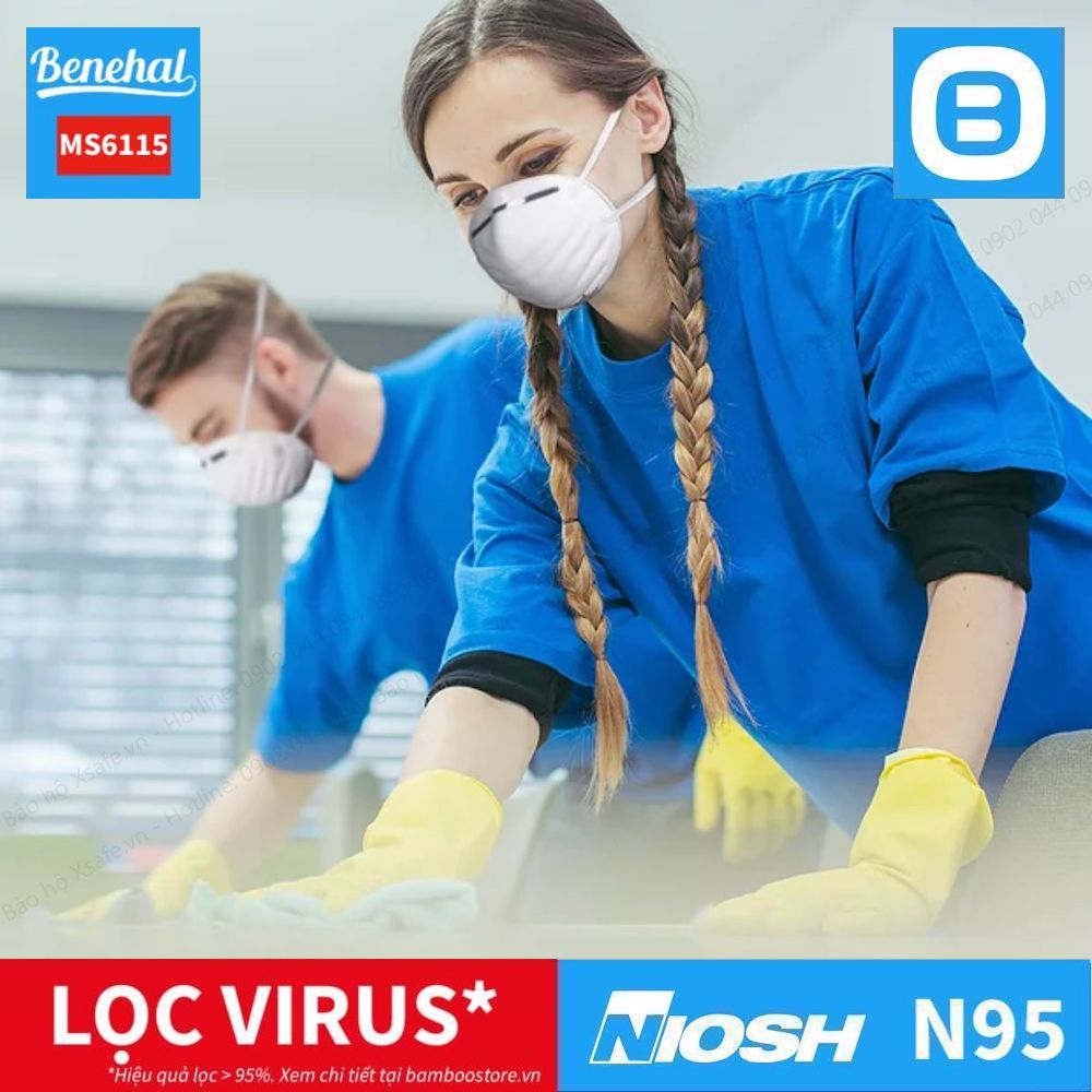 Benehal MS6115, Khẩu trang chuẩn N95 NIOSH, Chống bụi siêu mịn mầm bệnh virus, Màu trắng