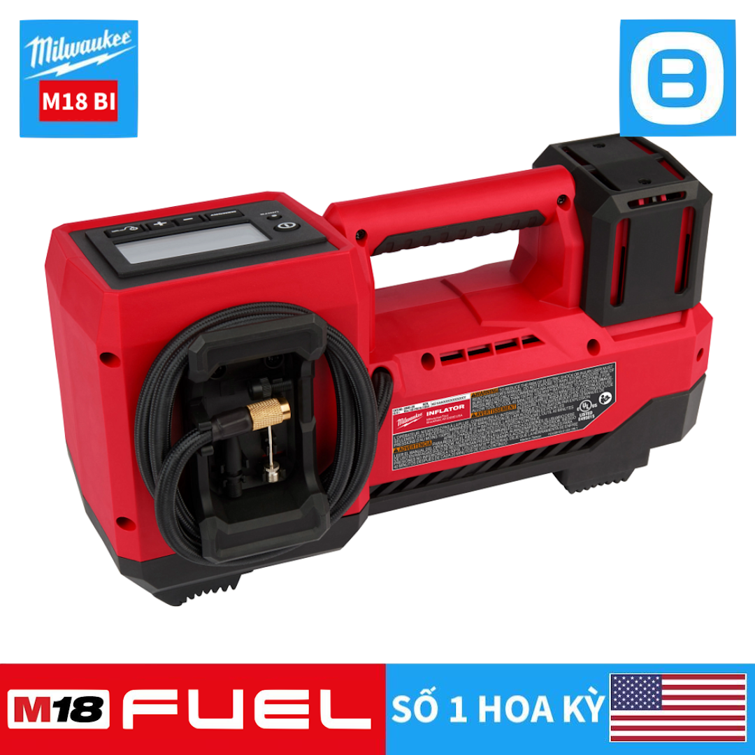 Milwaukee M18 BI, Máy bơm hơi thông minh cho xe ô tô, 18V, Áp suất 10barg, Màu đỏ đen, 16100008