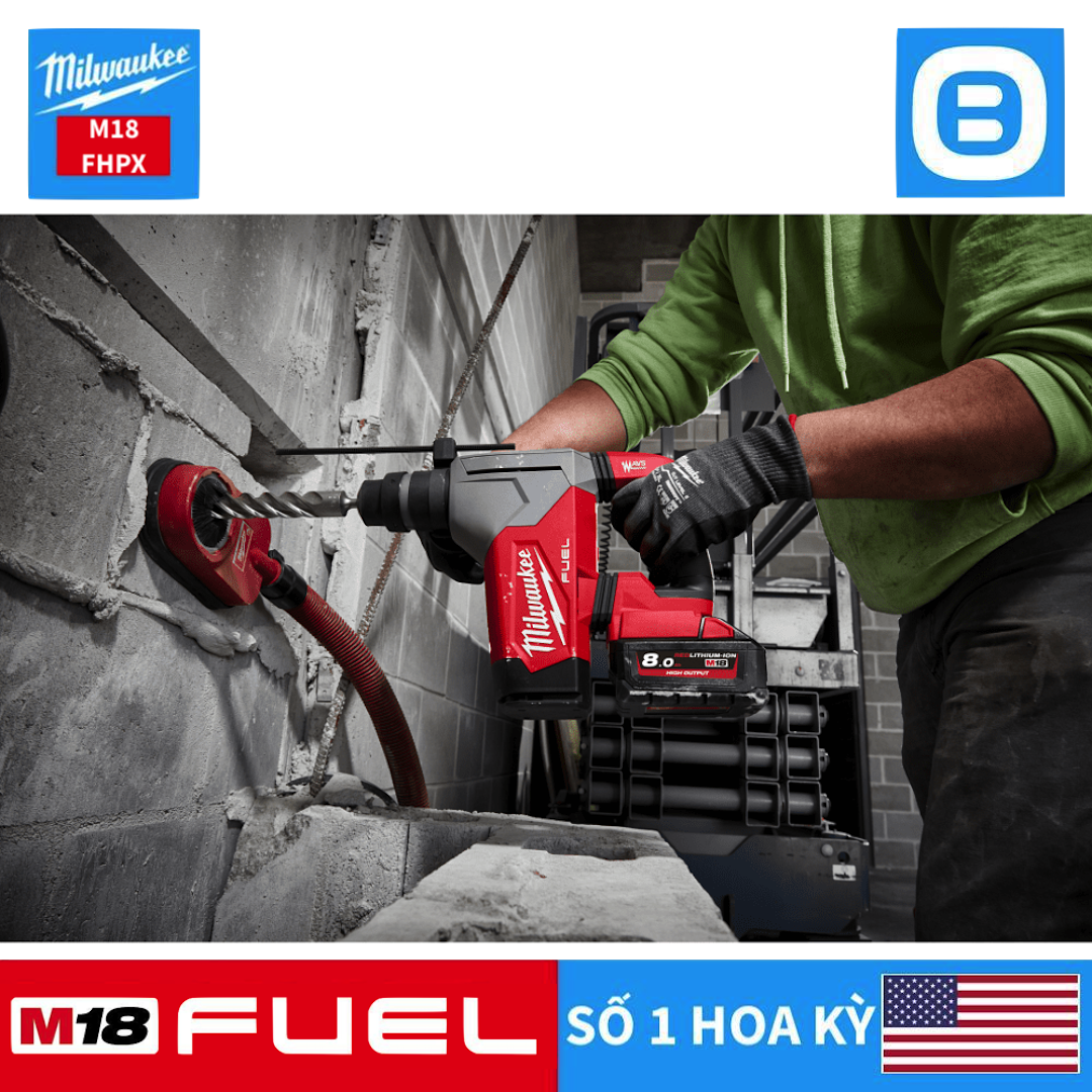 Milwaukee M18 FHPX, Máy khoan búa thế hệ mới, 18V, 32mm, Màu đỏ đen, 18413006