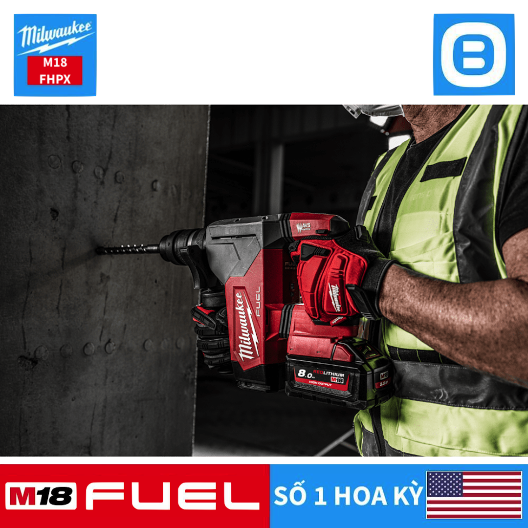 Milwaukee M18 FHPX, Máy khoan búa thế hệ mới, 18V, 32mm, Màu đỏ đen, 18413006