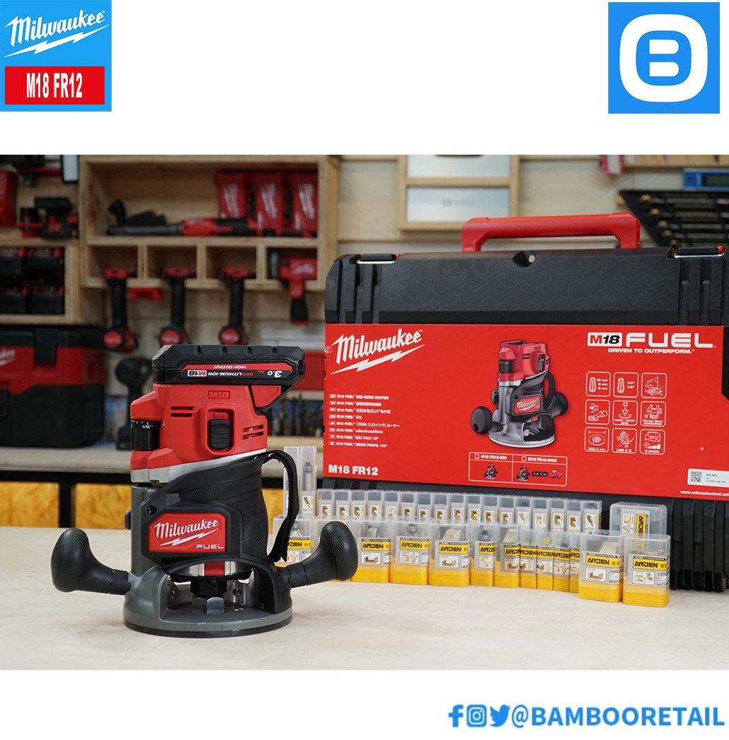 Milwaukee M18 FR12, Máy phay, 18V, Tốc độ không tải 12,000 - 25,000 (v/p), Màu đỏ đen