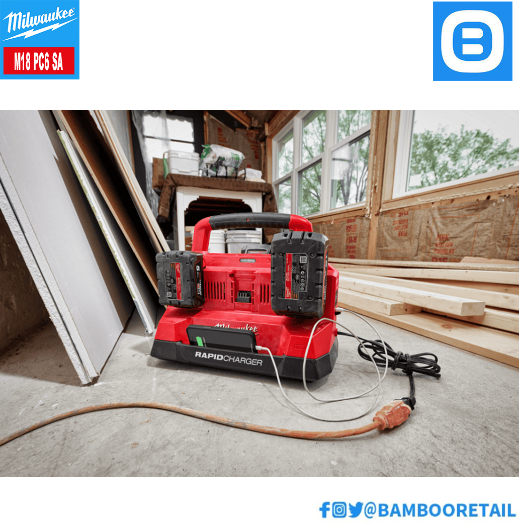 Milwaukee M18 PC6 SA, Trạm sạc nhanh 6 cổng M18 PC6 18V, Màu đỏ đen