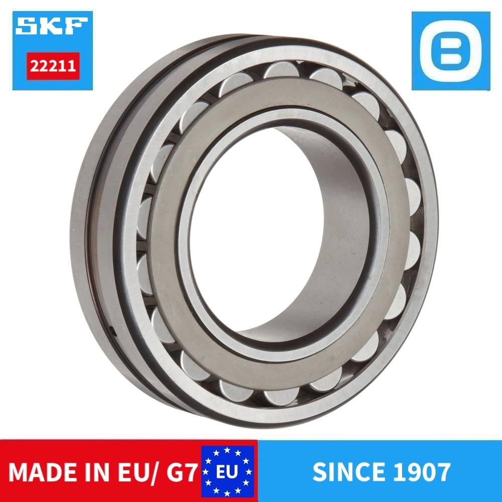 SKF 22211 E EK E/C3 EK/C3, E/C4 Spherical roller bearing, Vòng bi tang trống hai dãy tự lựa, d55xD100xB25 mm, Xuất xứ EU/G7