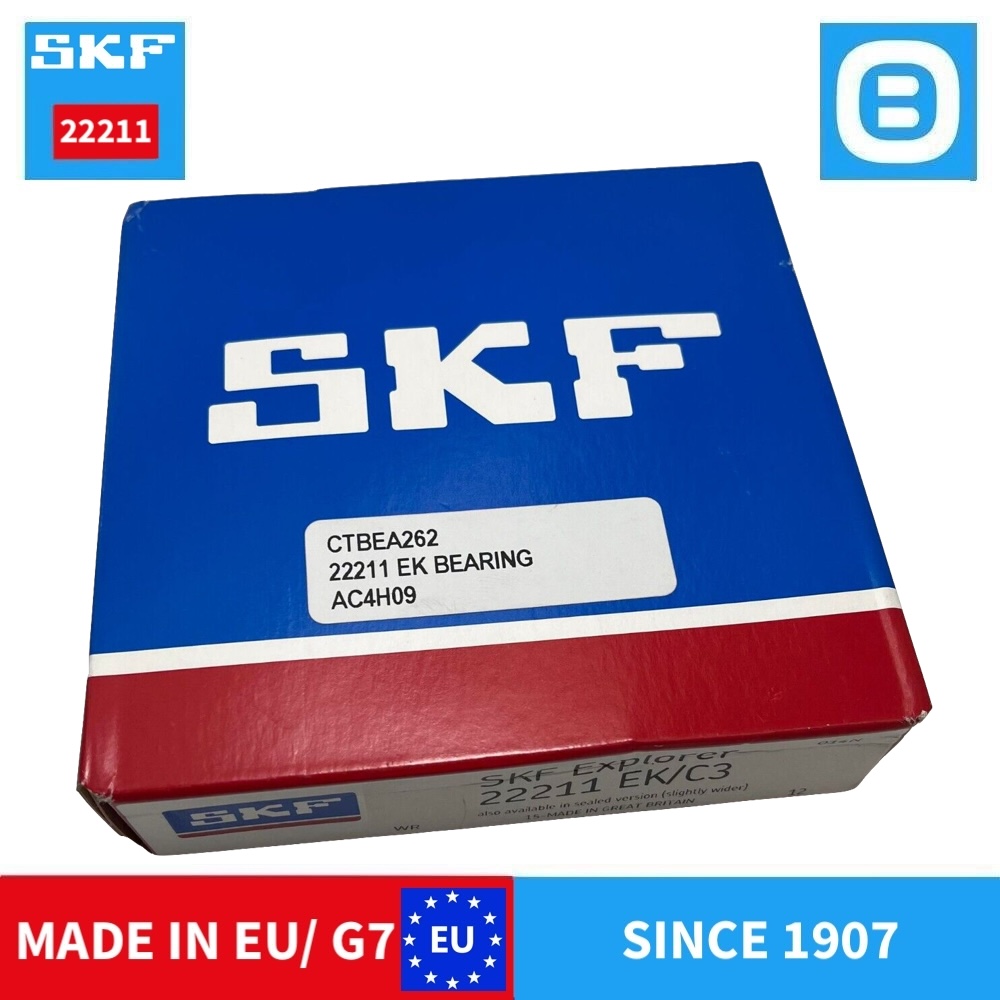SKF 22211 E EK E/C3 EK/C3, E/C4 Spherical roller bearing, Vòng bi tang trống hai dãy tự lựa, d55xD100xB25 mm, Xuất xứ EU/G7