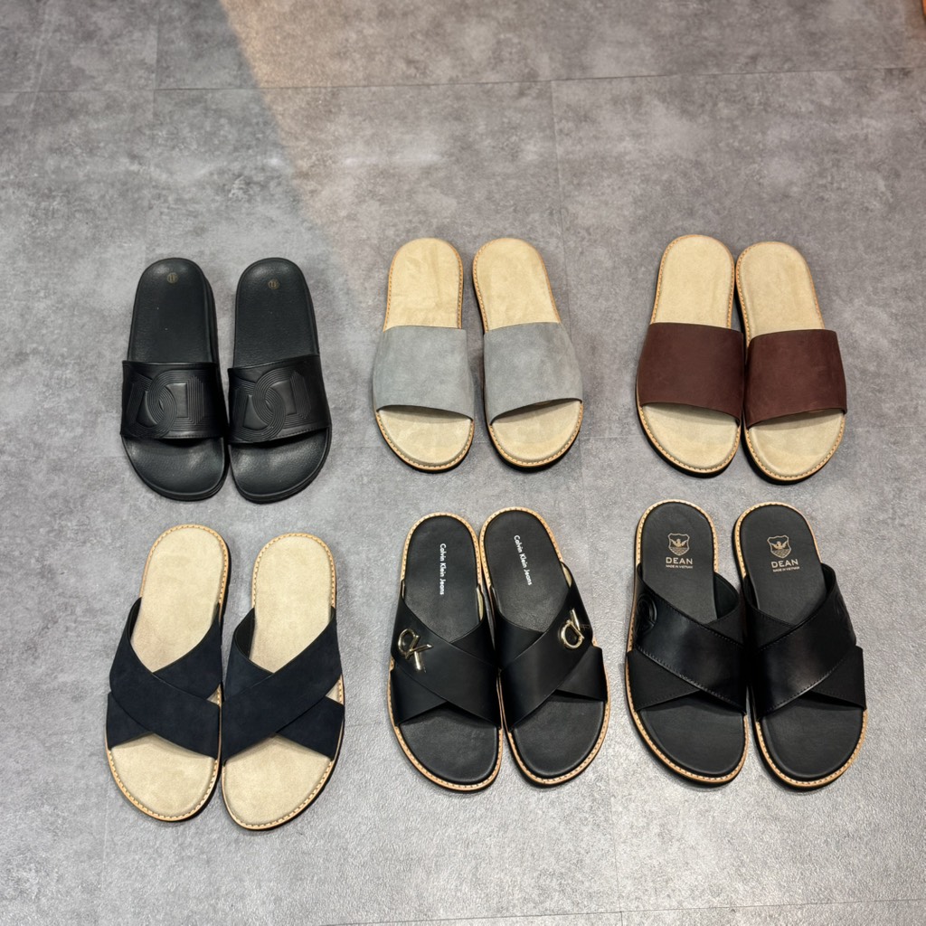 Dép Da Monogram Dean - Full Black