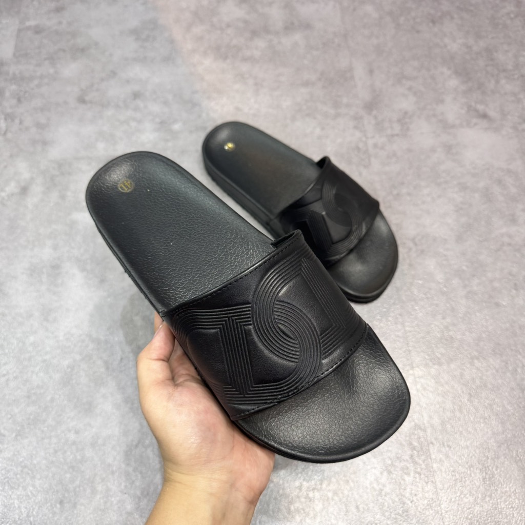 Dép Da Monogram Dean - Full Black