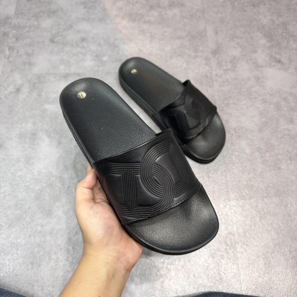 Dép Da Monogram Dean - Full Black