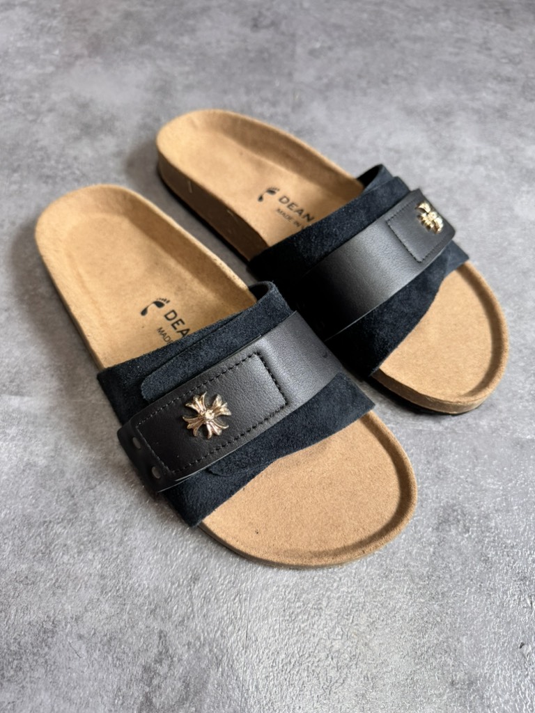 Dép Da Ohita Luk - Black Đen Khoá Vàng