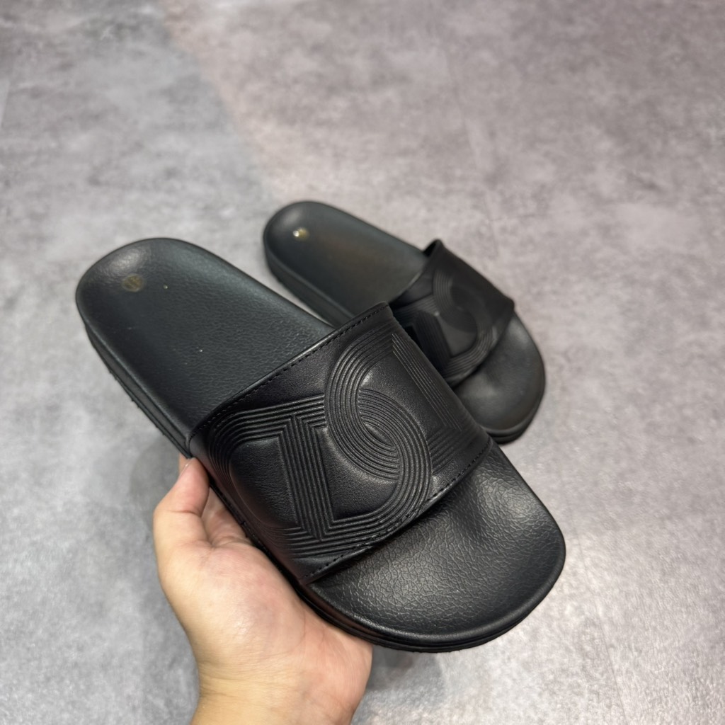 Dép Da Monogram Dean - Full Black