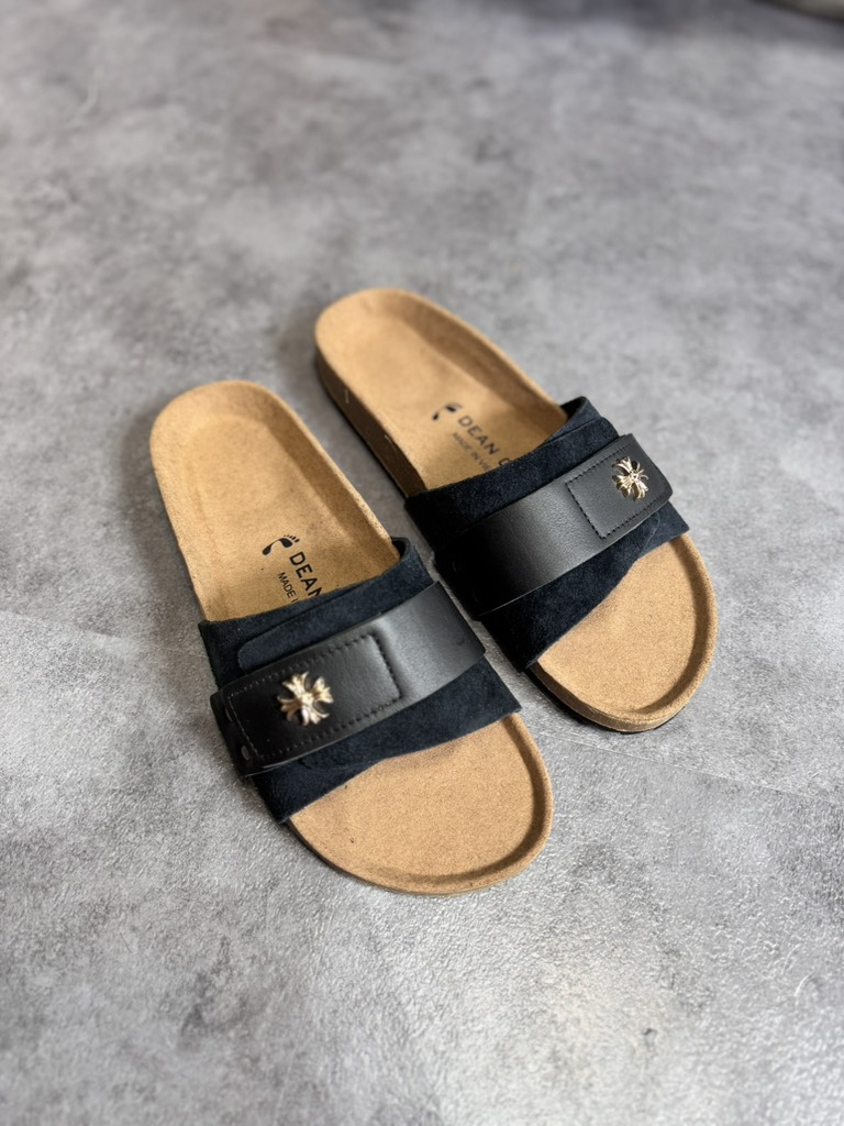 Dép Da Ohita Luk - Black Đen Khoá Vàng