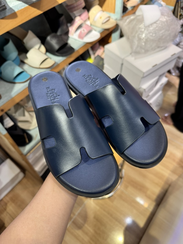 MW-2 | Dép Da Hermes Full Xanh Navy Láng